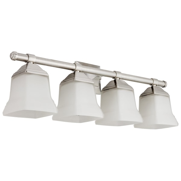 Sunlite Square Bell Vanity Fixture 25-in Wall Mount, E26, A19 100W Max, Frosted Glass, 4 Lght Brshd Nckl 46064-SU - main